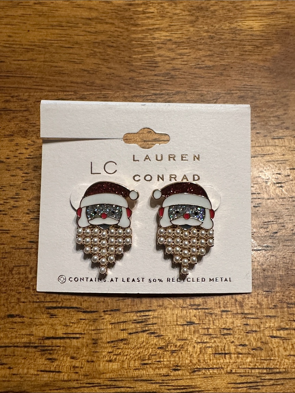 LC Lauren Conrad Santa Pearl Beard Drop Earrings - Red, White, Gold